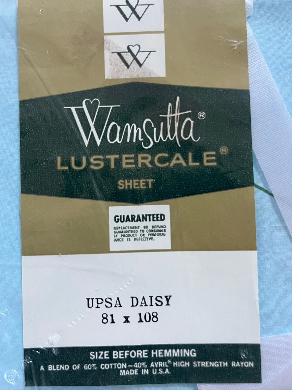 Vintage New Wamsutta Lustercale Flat Sheet Double Full UPSA DAISY Blue 81 x 108